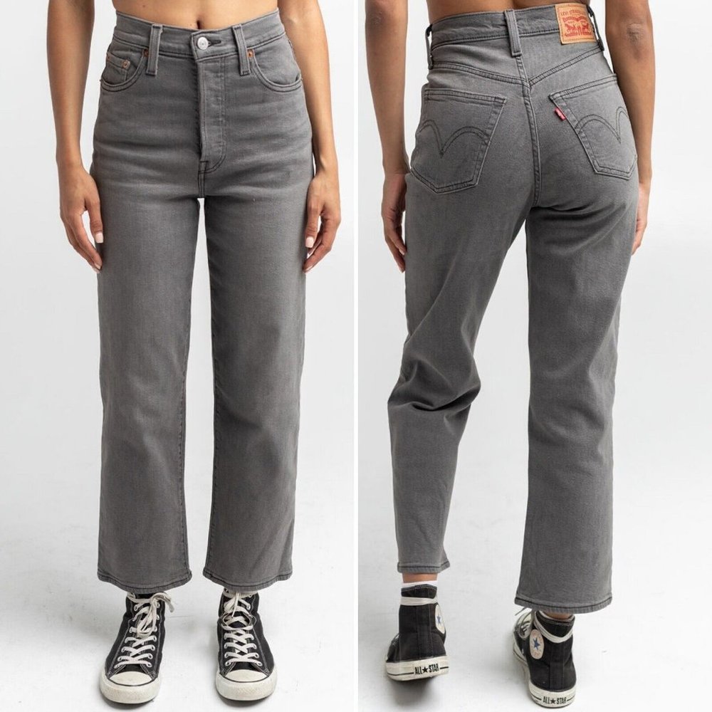 LEVI'S Washed Black Button Fly Ribcage Straight Ankle Jeans | Size 26